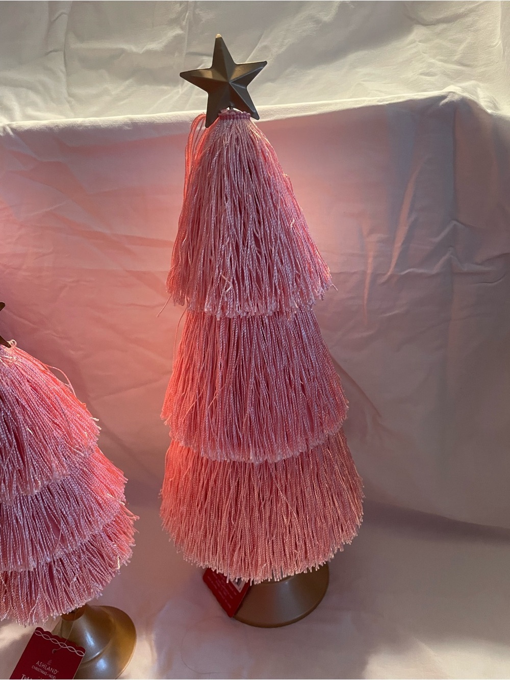 NWT 3 Ashland Pink Tassel Tabletop Trees with Gold Stars - Picture 6 of 14